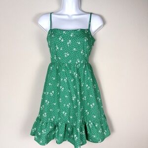 Green Floral Corset Back Mini Dress Womens Medium Cottagecore Feminine Twee